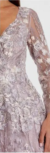 Mac Duggal 20402 Womens EMBELLISHED WRAP OVER ILLUSION LONG SLEEVE A LINE GOWN