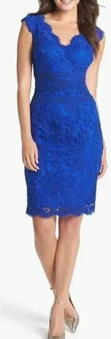 Tadashi Shoji Royal Blue Lace Sleeveless Sheath Cocktail Dress Size 8 Petite