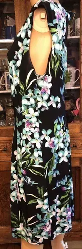 Connected Apparel Black Floral Sleeveless Knee Length Dress Womens Size 12