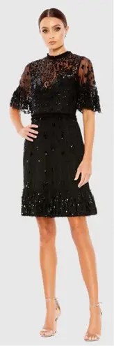 Mac Duggal 9143 Womens Black Embellished Illusion High Neck Mini Dress