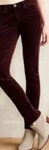 Sundance Burgundy Red Wine Velvet Mid Rise Slim Straight Leg Jeans, Sz 10