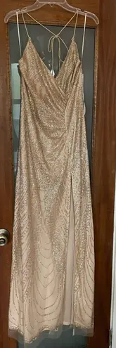 Luxxel Gold Tulle Spaghetti Strap Formal Maxi Gown- Small thumbnail 1