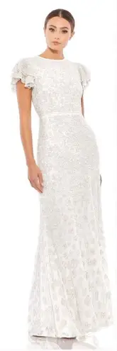 Mac Duggal  10748 White Floral Beaded Gown Dress