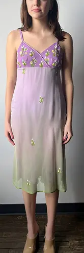 Anna Piaa Whimsical Fairycore Y2K 100% Silk Floral Embroidered Slip Dress 8 Purple
