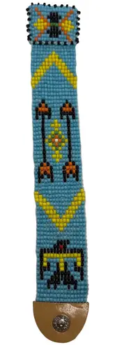 Intricate Beaded Bracelet Native American Style Thunderbird Arrows Light Blue