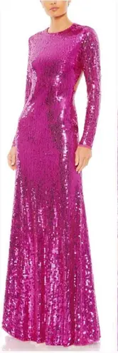 Mac Duggal 10891 Womens Pink SEQUINED LONG SLEEVE HIGH NECK OPEN BACK GOWN