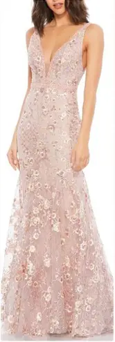 Mac Duggal 67481 Womens Floral Embellished Sleeveless Plunge Neck Gown Dress