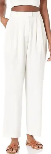 Ivory Pleated High Waist Straight Trousers White Size M