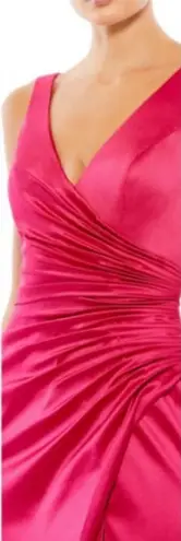Mac Duggal 26625 SATIN RUCHED V-NECK FAUX WRAP LIPSTICK PINK MIDI DRESS sz 4