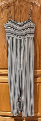 Boutique Stripe Sleeveless Smocked Cropped Jumpsuit Blue & White Size Small