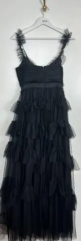 Betsy and Adam  Tiered Ruffle Tulle Gown in Black Size US 6