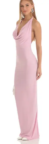 Lucy in the Sky Gathered Back Halter BodyCon Maxi Dress in Pink - Image 1