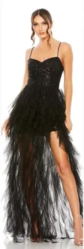 Mac Duggal 27119 Womens Sequin Mini with High Low Ruffle Tiered Train Dress Gown