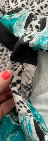 Twelfth Street by Cynthia Vincent 100% Silk Mixed Media Green Animal Print Mini Dress, size 4