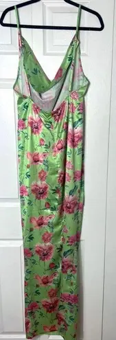 Pretty Little Thing  Green Pink Floral Satin Cowl Neck Maxi Dress Size Large