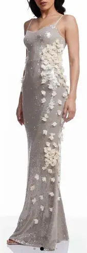 Dress the Population NEW Giovanna Sequined 3d Flower Gown Dark pearl Sz XS