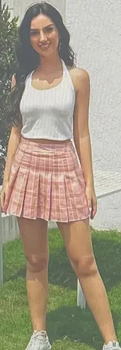 Pink Pleated Plaid Cotton Skater Tennis Mini Skort, size S