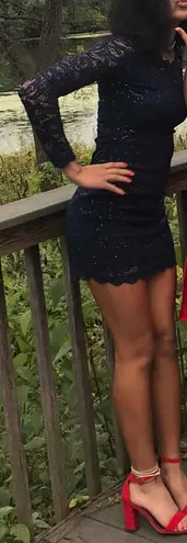 Macy's Dark Lace Blue Homecoming Dress