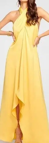 Ramy Brook Carey Satin Halter Neck Open Back Maxi Dress Yellow Women's US 12