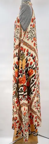 Farm Rio NEW  Halter Maxi Dress Geometric Garden Tan Orange Neutral Floral Size L