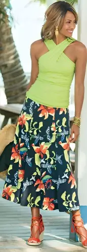 Soft Surroundings Soft Surroundings Womens Resortwear Tropical Butterfly Floral Midi Skirt Size M