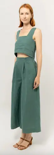 Bel Kazan Larkin Button Back Top + Atlas Gaucho Pants Linen 2pc Coord Set XS Blue