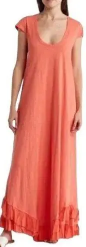 NEW Area Stars Cotton Bottom Ruffle Maxi Dress in Coral