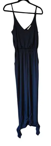 Lola Grace Navy Blue Spaghetti Strap Jumpsuit Wide Leg Elastic Waist Casual F38