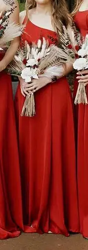 David's Bridal Red Satin Bridesmaids Dress