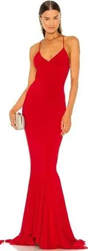 Norma Kamali • Low Back Slip Mermaid Fishtail Gown red backless strappy knit
