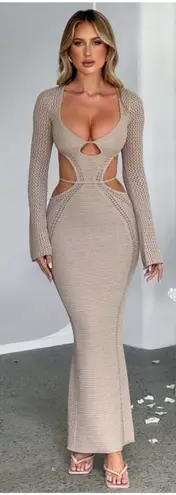 Babyboo NEW Nadine Crochet Maxi Dress Size Medium Beige Khaki Tan