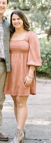 A. Calin Suede Brown Babydoll Dress