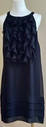 Kenar Black Sheer Ruffle’s In Front Sleeveless Cut Out Back 2 Buttons Sz 14