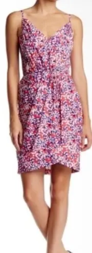 Yumi Kim Pink White Blue Floral Print Dress Spaghetti Strap Size Medium Women's