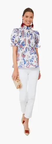 Tuckernuck Cream Heirloom Floral Short Sleeve Rowen Blouse Size L