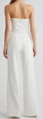NWOT NADINE MERABI Vanessa Strapless Belted Crepe Flare White Jumpsuit sz 10
