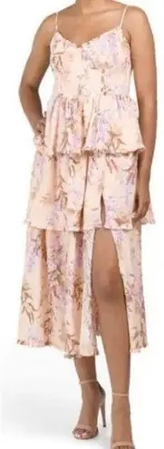 House of Harlow Linen Bustier Lace-up-back Tiered Maxi Dress Size Small NWOT