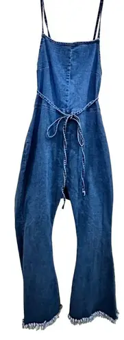 SheIn  medium wash blue denim bell bottom overalls Sz 2XL