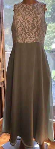 Azazie Lace Overlay Floral Pattern bodice sage bottom Sleeveless Dress A10