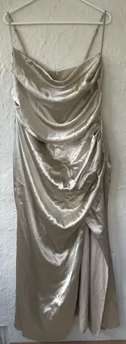 Birdy Grey Lydia Dress Shiny Satin Champagne, mermaid skirt, cowl neck; size 3X