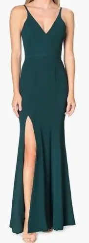 Dress the Population NWOT  IRIS slit crepe maxi gown v neck size M green