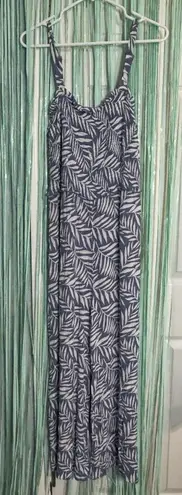 Angels Forever Young Jumpsuit, Blue/White Leaf Print, Adjustable Straps, XL Blue