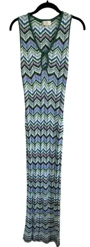 Torn By Ronny Kobo Chevron Crochet Knit Dress Midi Medium Space Dyed Sleeveless