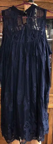Maurice Navy Blue Lace overlay sheer at High Neck Sleeveless Dress XL