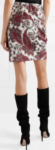 Isabel Marant Tilena White, Black & Red Paisley Print Gathered Mini Skirt Sz 40