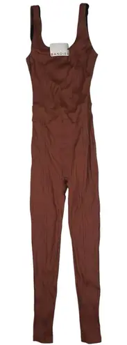 NEW Years of Ours X Bandier Ribbed Reformer Brown Sleeveless Fitted Jumpsuit S