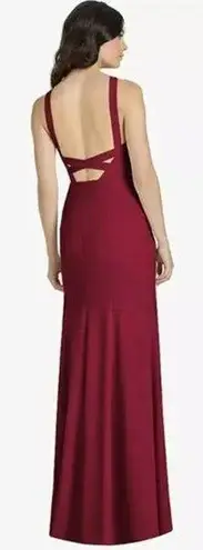 NWT Dessy Collection High Neck Backless Crepe Trumpet Gown in Burgundy 3039 Red Size 16