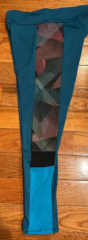 Energie Active Eurasian Teal With Multicolor Sides LEGGINGS Size Medium