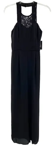 New Want and Need Womens Jumpsuit Medium Black Sleeveless Lace Lined Sheer
