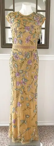 Mac Duggal NEW Beaded Floral Gown, Mustard Yellow in a Size 10, New w/Tag $598